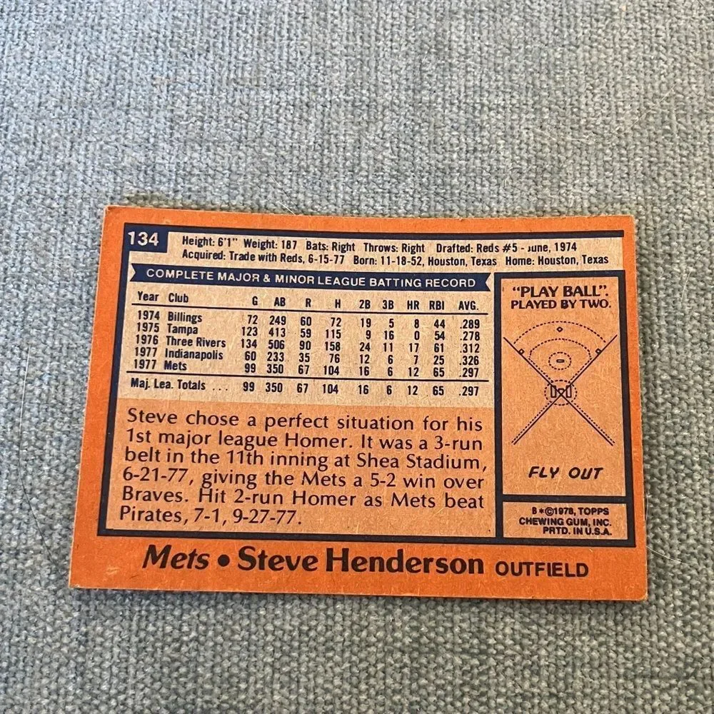 1978 Topps New York Mets Baseball Card Trading Card